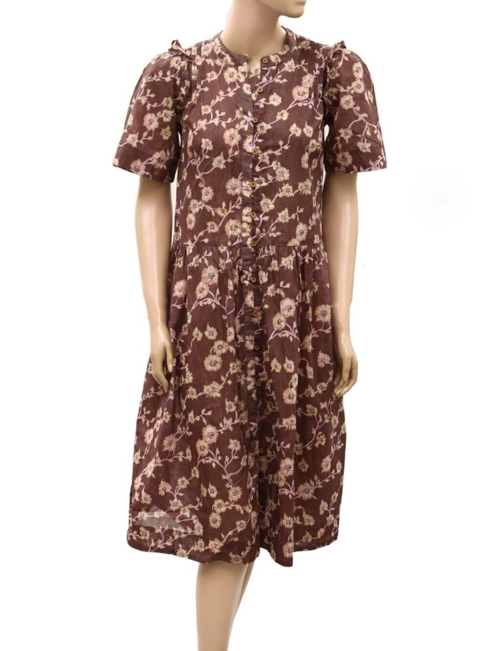 Free People Bella Mae Midi Dress Floral Buttondown Short Sleeve Cotton XS 290385